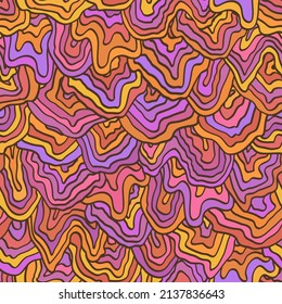 Abstract colorful retro seamless pattern. Vintage multicolored vector illustration. Fluid lines print for fabric, stationery, any surface. Marbled texture, liquid stripes