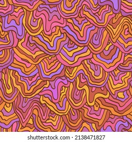 Abstract colorful retro seamless pattern. Vintage multicolored vector illustration. Fluid lines print for fabric, stationery, any surface. Marbled texture, liquid stripes