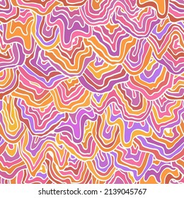 Abstract colorful retro seamless pattern. Vintage multicolored vector illustration. Fluid lines print for fabric, stationery, any surface. Marbled texture, liquid stripes