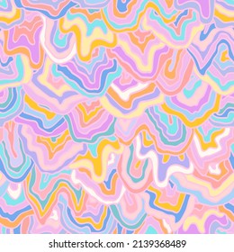 Abstract colorful retro seamless pattern. Vintage multicolored vector illustration. Fluid lines print for fabric, stationery, any surface. Marbled texture, liquid stripes