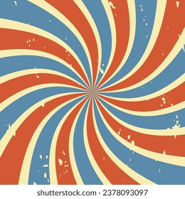 Abstract colorful retro swirl burst. Radial rays pattern. Carnival background Radial rays background. Brightly striped perspective with waves and swirls. Vector
