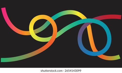 Abstrato colorido fitas loops no fundo preto em um fluxo dinâmico, curvo. Linhas de gradiente vibrantes ideais para design moderno, arte digital ou branding. Energético, elegante e visualmente impressionante