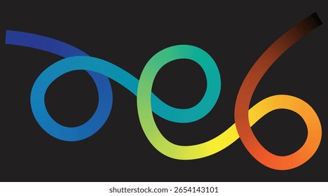 Abstract colorful ribbon loops on black background in a dynamic, curved flow. Vibrant gradient lines ideal for modern design, digital art, or branding. Energetic, stylish, and visually striking