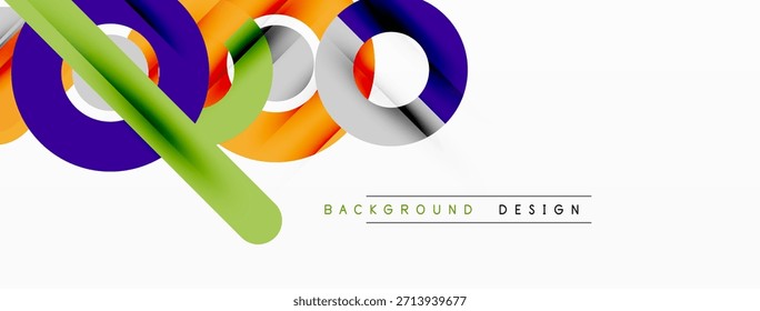 Abstract colorful ribbons create dynamic composition. Modern design elements suggest innovation, energy, movement. Simple background enhances visual impact.