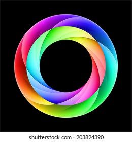 Abstract colorful ring with colorful layers on black background