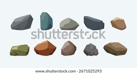 Abstract colorful rock stone set. Flat vector illustration.