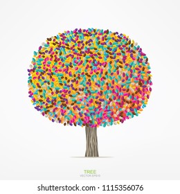 Abstract colorful round shape of tree on white background. Vector illustration.