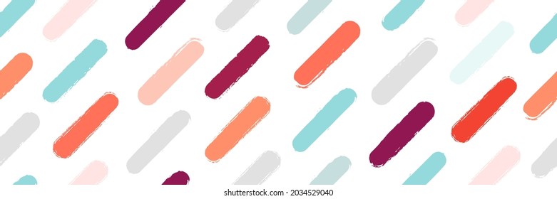 Abstract colorful rounded lines pattern seamless on white background. Simple cute style hand drawn diagonal lines geometric element. Trendy brush shape texture design. Suit for wrapping paper