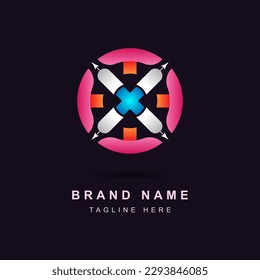 abstract colorful rounded shape with x letter in the center