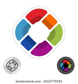 Abstract colorful rounded square logo with bright color curved tile or brick elements. Rhombus bright stylized creative symbol