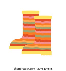Abstract colorful rubber boots with a wavy pattern. Autumn shoes for seasonal design in flat style. Vector illustration on a light background