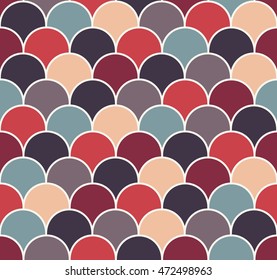 Abstract colorful scallop seamless pattern. Autumn scales repeat wallpaper. Vector illustration.