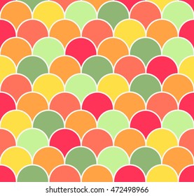 Abstract colorful scallop seamless pattern. Autumn scales repeat wallpaper. Vector illustration.