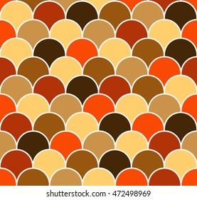 Abstract colorful scallop seamless pattern. Autumn scales repeat wallpaper. Vector illustration.