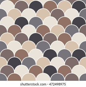 Abstract colorful scallop seamless pattern. Autumn scales repeat wallpaper. Vector illustration.