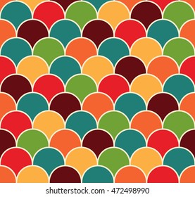 Abstract colorful scallop seamless pattern. Autumn scales repeat wallpaper. Vector illustration.