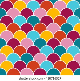 Abstract colorful scallop seamless vector pattern. Moroccan repeat wallpaper.