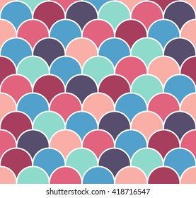 Abstract colorful scallop seamless vector pattern. Fish scales repeat wallpaper.
