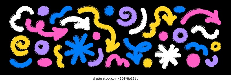 Abstract Colorful Scribbled Shapes on Black Background