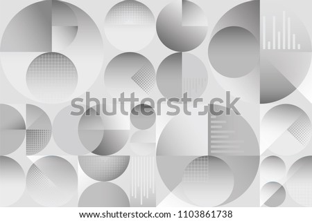 Abstract colorful seamless background pattern with circles graphs and overlapping shaded shapes with depth and shadows. Modern vintage pattern with neutral grays white and shading