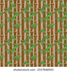 Abstract colorful seamless bamboo branches with leaves pattern art vector. Landscape of isolated bamboo trees. nature Bamboo forest stems wallpaper. Decorative Jungle bamboo texture trees background.