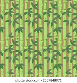 Abstract colorful seamless bamboo branches with leaves pattern art vector. Landscape of isolated bamboo trees. nature Bamboo forest stems wallpaper. Decorative Jungle bamboo texture trees background.