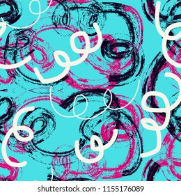 Abstract colorful seamless chaotic pattern with urban geometric elements , for textile. Modern grunge background . Wallpaper for boys and girls