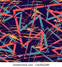 Abstract colorful seamless chaotic pattern with urban geometric elements , for textile. Modern grunge background.