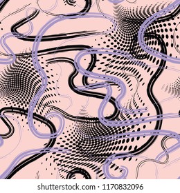 Abstract colorful seamless chaotic pattern with urban geometric elements , for textile. Modern grunge background.