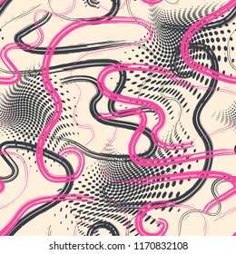 Abstract colorful seamless chaotic pattern with urban geometric elements , for textile. Modern grunge background.