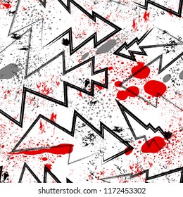 Abstract colorful seamless chaotic pattern with urban geometric elements , dots, for textile. Modern grunge background.