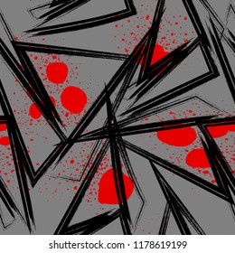 Abstract colorful seamless chaotic pattern with urban geometric elements , dots, for textile.