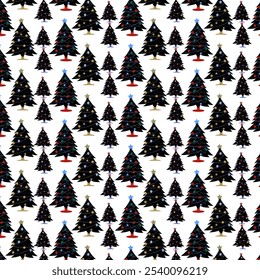 Abstract  Colorful Seamless Christmas tree patterns vector. Winter and Christmas elements on white background. design for texture ,fabric ,clothing wrapping ,decoration, all textile prints. Xmas art.