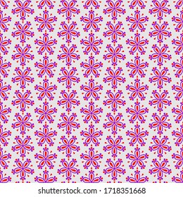 Abstract colorful seamless floral vector pattern with pink flowers on grey background