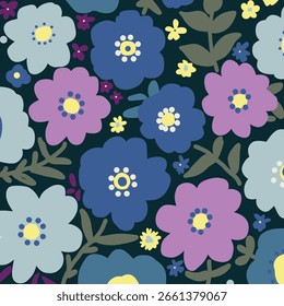 Abstract Colorful seamless flower pattern. Blooming spring flowers elements,Vector illustration design for fabric, wallpaper, print, poster, banner card, print, web and packaging.