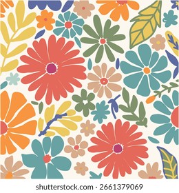 Abstractas patrón de flores sin costuras de colores. Elementos florecientes de las flores de la primavera, diseño de la Ilustración vectorial para la tela, el Fondo de pantalla, la impresión, el cartel, la tarjeta de Anuncio, la impresión, el Web y el embalaje.