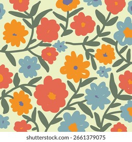 Abstractas patrón de flores sin costuras de colores. Elementos florecientes de las flores de la primavera, diseño de la Ilustración vectorial para la tela, el Fondo de pantalla, la impresión, el cartel, la tarjeta de Anuncio, la impresión, el Web y el embalaje.
