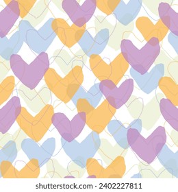 Abstract colorful seamless geometric pattern with hearts in ornamental background in vector.  Pattern for various spring products for St. Patrick's Day.