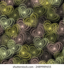Abstract colorful seamless geometric pattern with hearts in ornamental background in vector. Creative bright ornament.