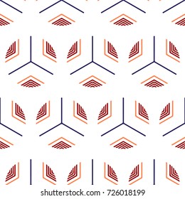 Abstract colorful seamless geometric pattern in vector on a white isolated background. Bright colored linear ornament in vector. Abstract lines wallpaper. Modern design background