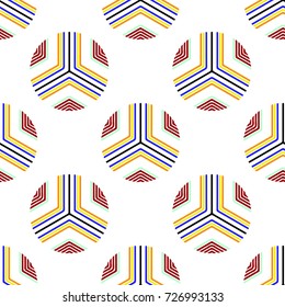 Abstract colorful seamless geometric pattern in vector on a white isolated background. Bright colored linear ornament in vector. Abstract lines wallpaper. Modern design background