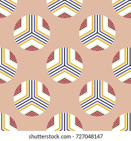 Abstract colorful seamless geometric pattern in vector on a white isolated background. Bright colored linear ornament in vector. Abstract lines wallpaper. Modern design background