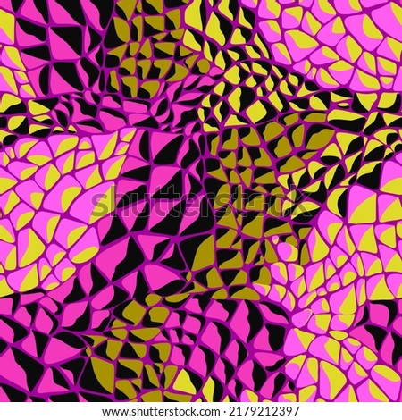 Abstract colorful seamless mosaic pattern. Irregular voronoi puzzle stony polygonal geometric print. Volumetric pebble design ornament. Glazed surface tile.
