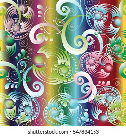Abstract colorful seamless pattern background wallpaper illustration with vintage floral ornaments.Fabric and  textile design  for new stylish pajama style.