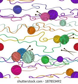 Abstract colorful seamless pattern with balls of yarn