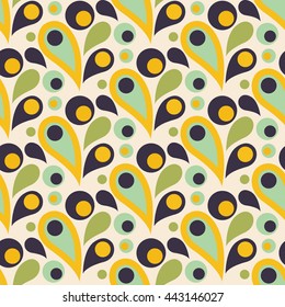 Abstract colorful seamless pattern with drop, round shapes. Flat design. Decorative illustration for print, web. Vector illustration.