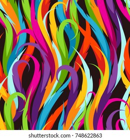 Abstract colorful seamless pattern. Feather or waves decorative ornament.