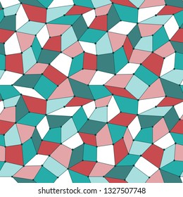 Abstract colorful seamless pattern. Geometric polygonal grid with circles in nodes. Vector background.