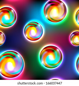 Abstract colorful seamless pattern of glowing balls, vector illustration, eps10