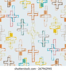 Abstract Colorful Seamless Pattern with Grunge Crosses. 